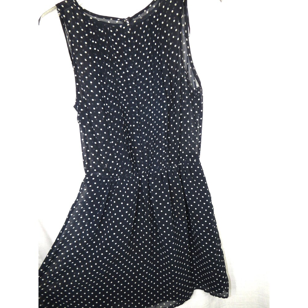 Zara Trafaluc Navy White Polka Dot Pleat Front Sleeveless Dress Size Small